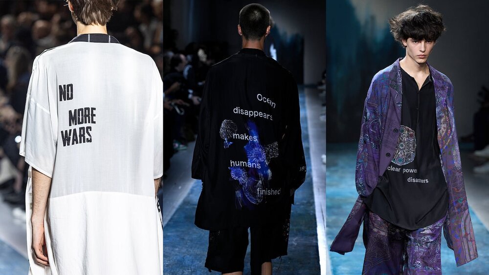 Những thông điệp được trực tiếp in trên các thiết kế của Yohji Yamamoto